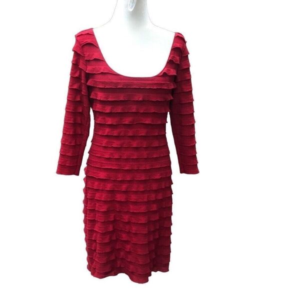 Max Studio Red Tiered Ruffled Bandage Bodycon Short Sleeve Dress Size Large - Picture 1 of 5